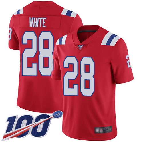 New England Patriots Football #28 Vapor Untouchable 100th Season Limited Red Men James White Alternate NFL Jersey